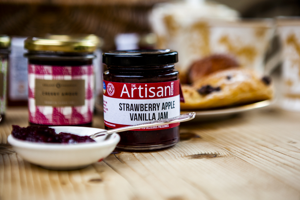 A close-up of handmade jam in a jar