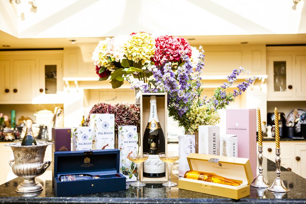 A display of premium champagnes in gift boxes